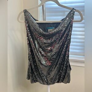 Alice + Olivia Black and Silver Sequin Tank Top, Large